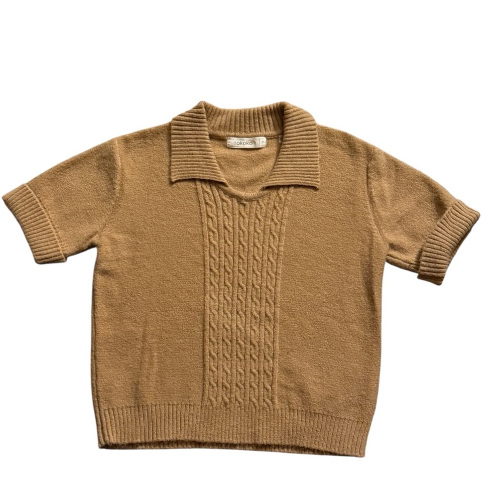Rokoko Classic Cable Knit Short Sleeved Sweater in Dark Tan Size Small